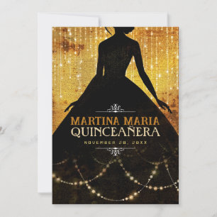 Princess Silhouette Urban Guld B'day Quinceanera Inbjudningar