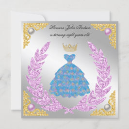 Princess Silver & Guld White Pearls Krona Birthday Inbjudningar
