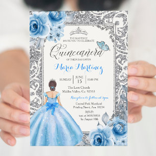 Princess Silver och Blue Ro Mis Quince Inbjudningar