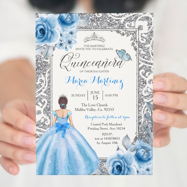 Princess Silver och Blue Ro Mis Quince Inbjudningar (Skapare uppladdad)
