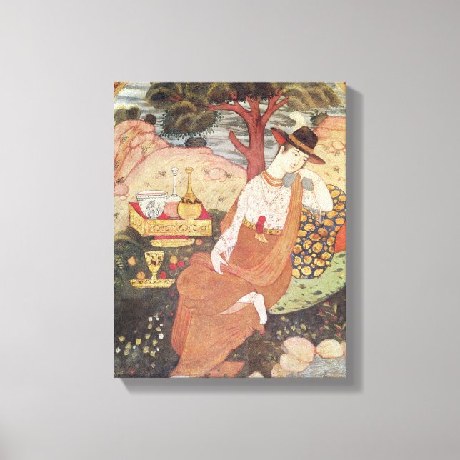 Princess sitta i en trädgård, Safavid Dynasty Canvastryck (Framsida)