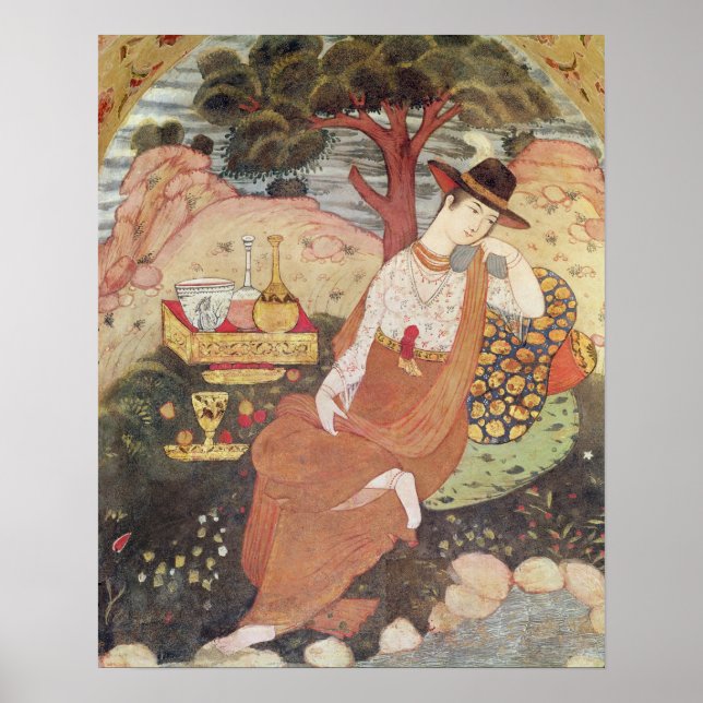 Princess sitta i en trädgård, Safavid Dynasty Poster (Framsidan)