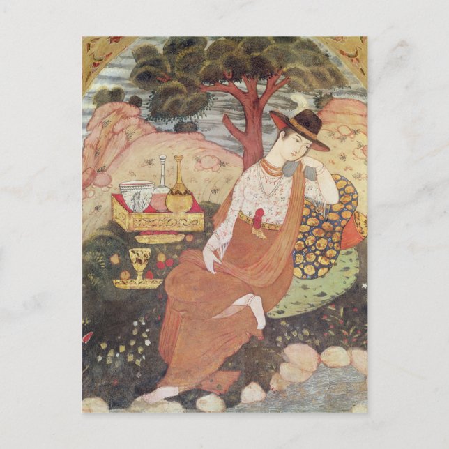 Princess sitta i en trädgård, Safavid Dynasty Vykort (Framsida)
