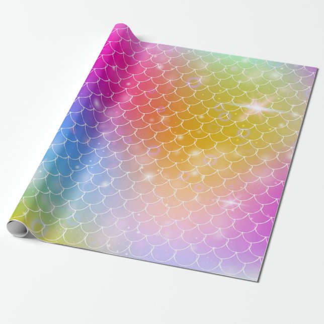 Princess sjöjungfru med kawaii rainbow scales patt presentpapper (Utrullad)