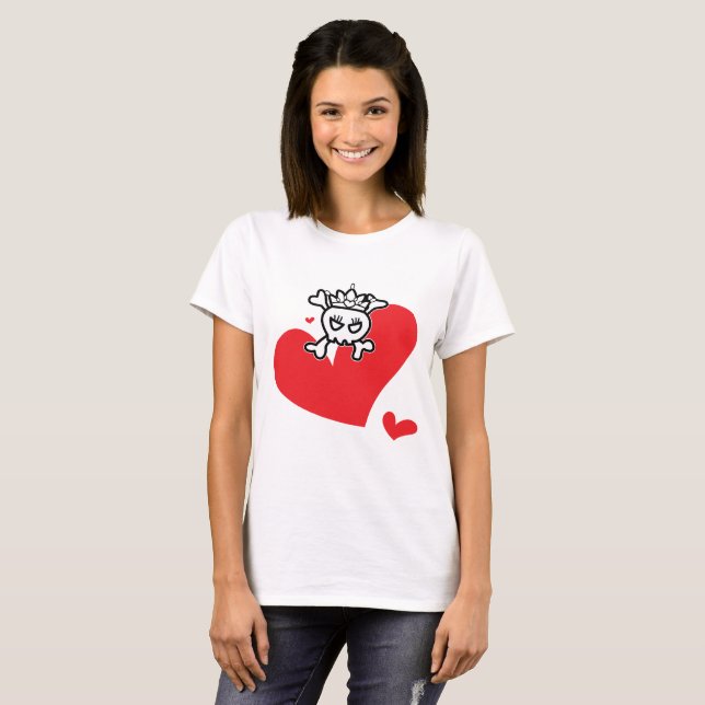 Princess Skull med Big Heart T Shirt (Hel framsida)