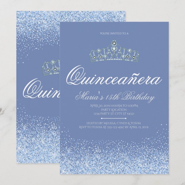 Princess Slösa Blänka Quinceanera Inbjudan (Fram/baksida)
