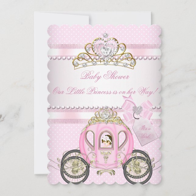 Princess Söt Baby Shower Cute Girl Carriage Inbjudningar (Framsida)