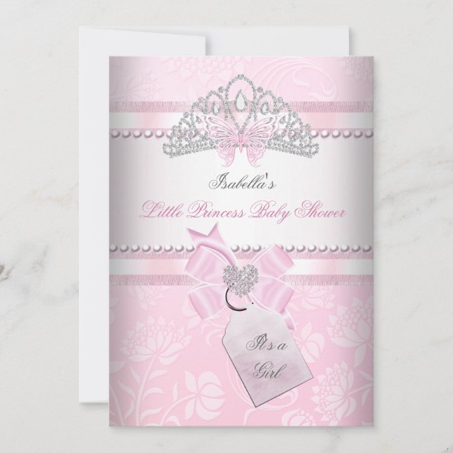 Princess Söt Baby Shower Girl Butterfly Tiara Inbjudningar (Framsida)