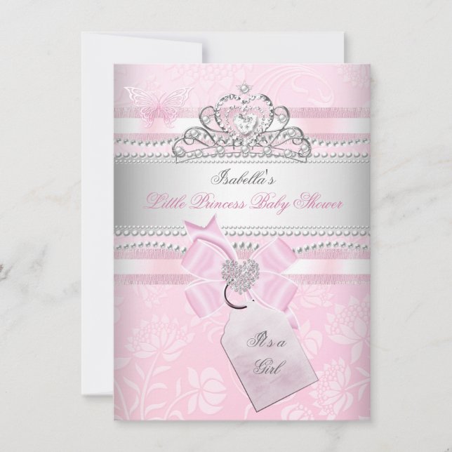 Princess Söt Baby Shower Girl Girl Butterfly Heart Inbjudningar (Framsida)