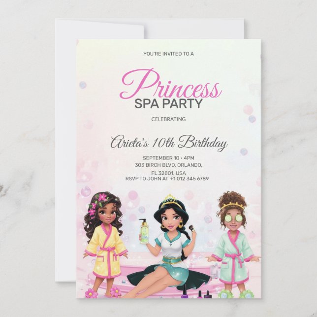 Princess spa party birthday invitation  inbjudningar (Framsida)
