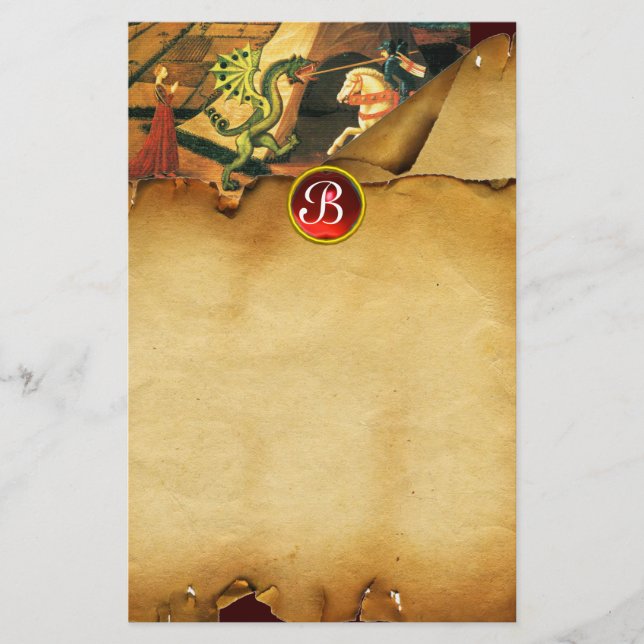 PRINCESS ST.GEORGE DRAGON,Parchment Ruby Monogram Brevpapper (Framsida)