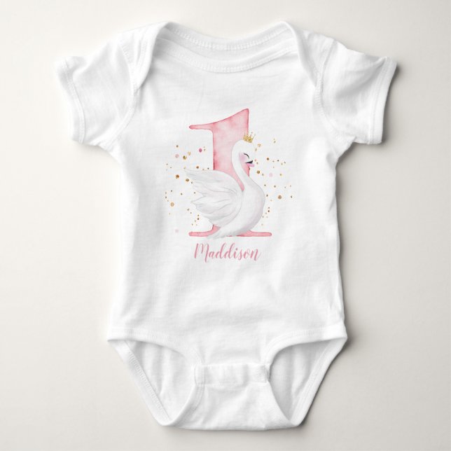 Princess Svan 1:a födelsedagen Baby Bodykostym T Shirt (Framsida)