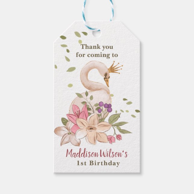 Princess Svan Birthday/ Baby Shower Gift Märkres Presentetikett (Framsidan)