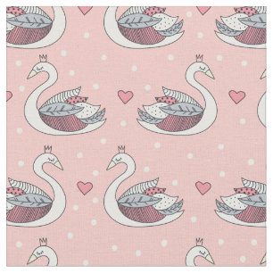 Princess Svan Mönster Rosa Birds Flicka Tyg