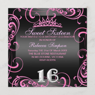Princess Sweet 16 Shock rosa Birthday Inbjudan