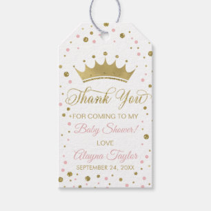 Princess Tack Märkre, Rosa, Faux Glitter, Krona Presentetikett
