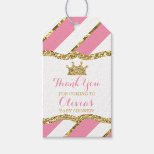 Princess Tack Märkre, Rosa, Faux Glitter, Krona Presentetikett