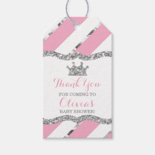 Princess Tack Märkre, Rosa, Faux Glitter, Krona Presentetikett