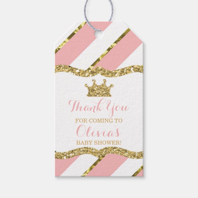 Princess Tack Märkre, Rosa, Faux Glitter, Krona Presentetikett (Framsidan)