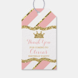 Princess Tack Märkre, Rosa, Guld Glitter, Krona, Presentetikett