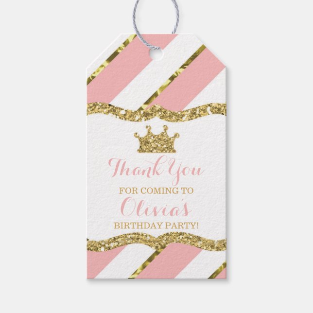 Princess Tack Märkre, Rosa, Guld Glitter, Krona, Presentetikett (Framsidan)