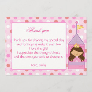 Princess Tack You Card Girl Birthday Baby Shower Kort