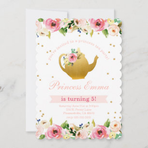 Princess Tea Party Birthday Blommigt Glitter Inbjudningar