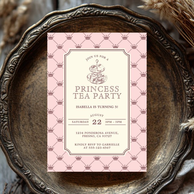 Princess Tea Party Elegant Pink Crown Pattern Inbjudningar (Skapare uppladdad)