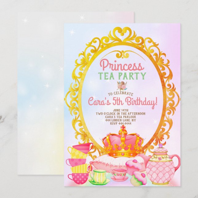 Princess Tea Party Födelsedagsfest Inbjudningar (Fram/baksida)
