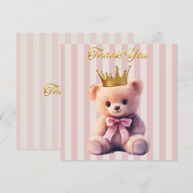 Princess Teddy Bear Thank you Tack Kort (Fram/baksida)