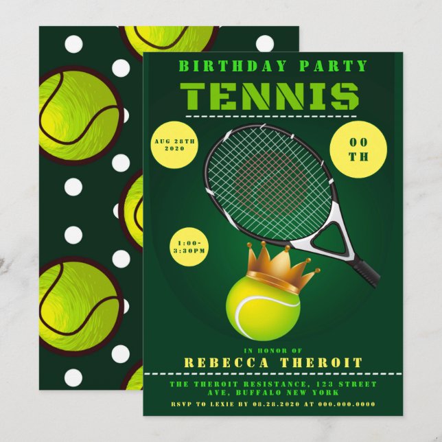 Princess Tennis Födelsedagsfest inbjudan (Fram/baksida)