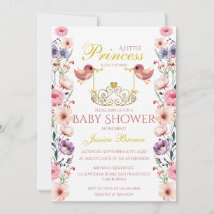 Princess-Theckes Birds och Tiara Baby Shower Inbjudningar