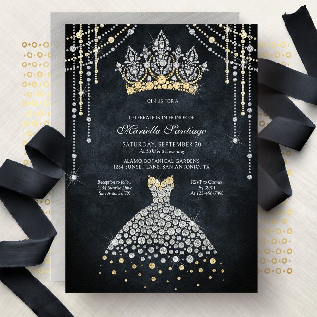 Princess Tiara Crown Dress Quinceanera Invitation Inbjudningar (Skapare uppladdad)