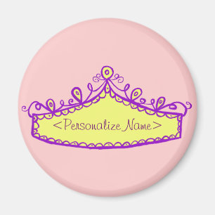 Princess Tiara Gult Krona Custom Name Magnet