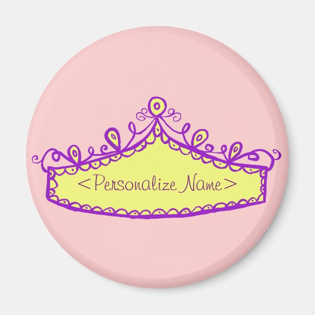 Princess Tiara Gult Krona Custom Name Magnet (Framsidan)