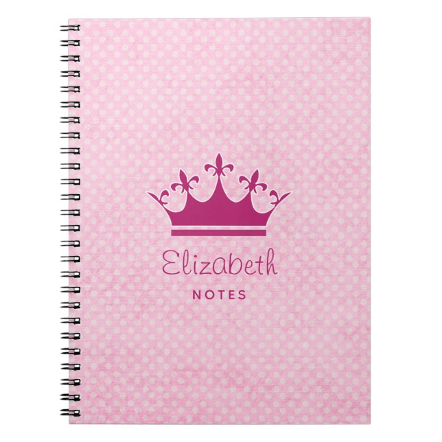 Princess Tiara Krona om White Polka dots på Rosa Anteckningsbok (Framsidan)