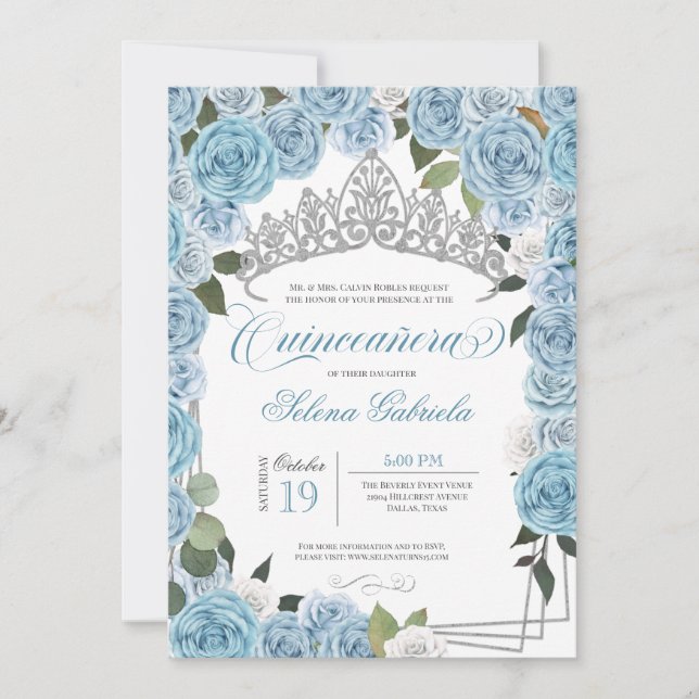 Princess Tiara Light Blue Ro V2 Quinceanera Inbjudningar (Framsida)