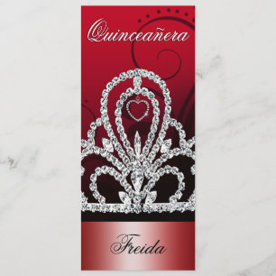 Princess Tiara Quinceanera (djupt - rött) Inbjudningar
