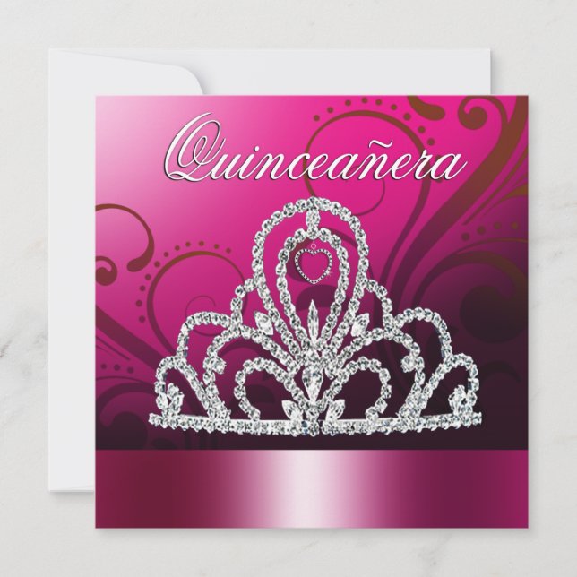 Princess Tiara Quinceanera (fuschiaen) Inbjudningar (Framsida)