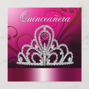 Princess Tiara Quinceanera (fuschiaen) Inbjudningar
