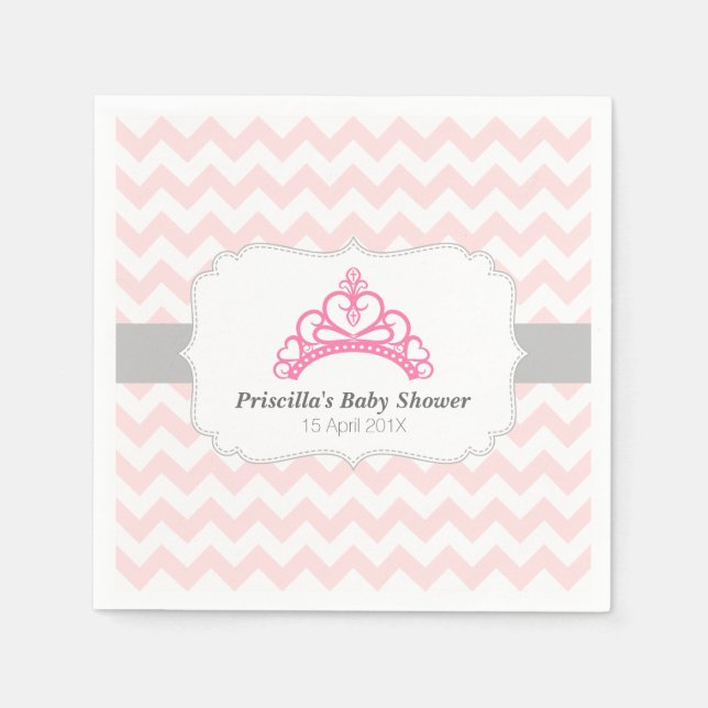 Princess Tiara, Rosa Chevron, Flicka Shower Pappersservett (Framsidan)