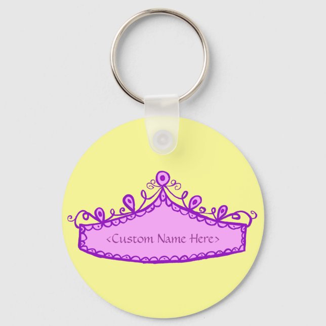 Princess Tiara Rosa Krona Custom Name Keychain Nyckelring (Framsida)