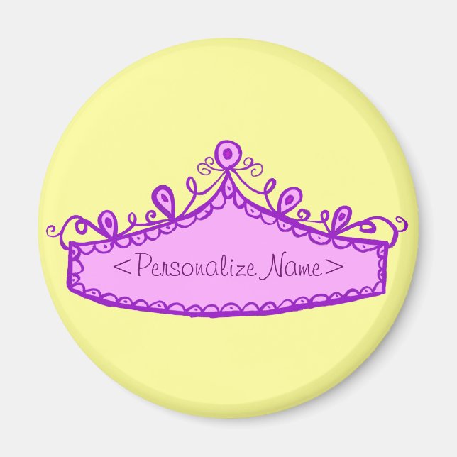 Princess Tiara Rosa Krona Custom Name Magnet (Framsidan)