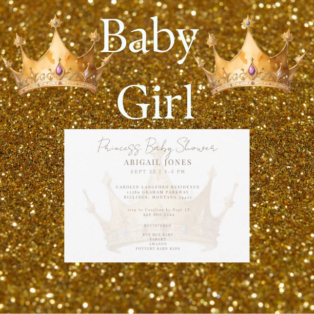 Princess Tiara White & Guld Baby Shower Inbjudningar (Skapare uppladdad)