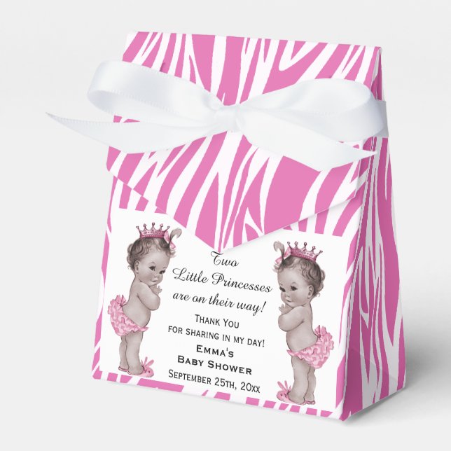 Princess Twillingar Baby Shower Rosa Zebra mönstra Presentaskar (Framsidan Sidan)