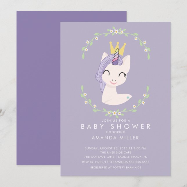 Princess Unicorn Baby Shower-inbjudan Inbjudningar (Fram/baksida)