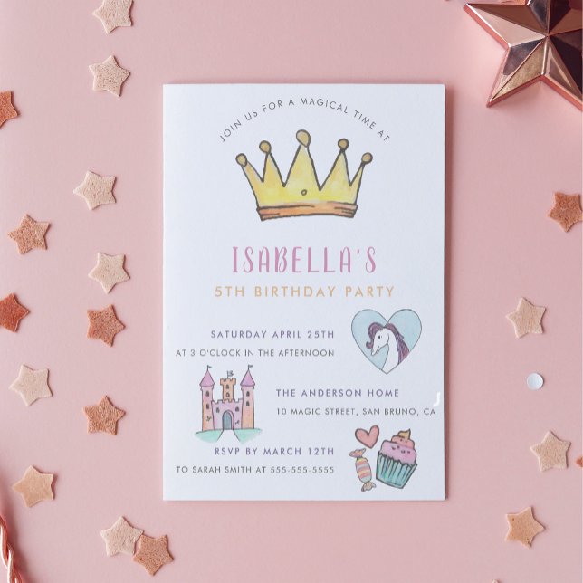 Princess Unicorn & Castle Fairytale Födelsedagsfes Inbjudningar (The Card Front Mock-up)