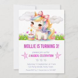Princess Unicorn Födelsedagsfest Inbjudningar