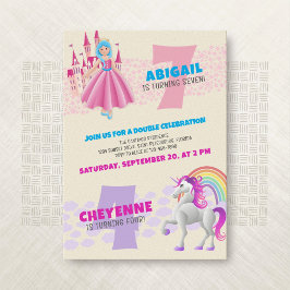 Princess Unicorn Joint Dubbla Birthday-inbjudan Inbjudningar