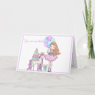 Princess Unicorn Modern Girly Watercolor Birthday Inbjudan